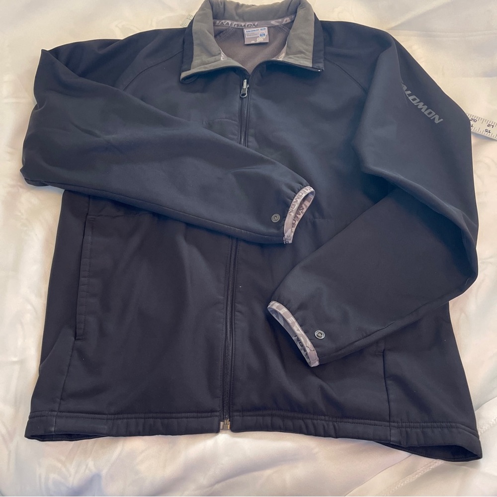 Salomon Jacket Mens Medium Black Softshell Full Zip Fleece Lined Outdoor Hiking